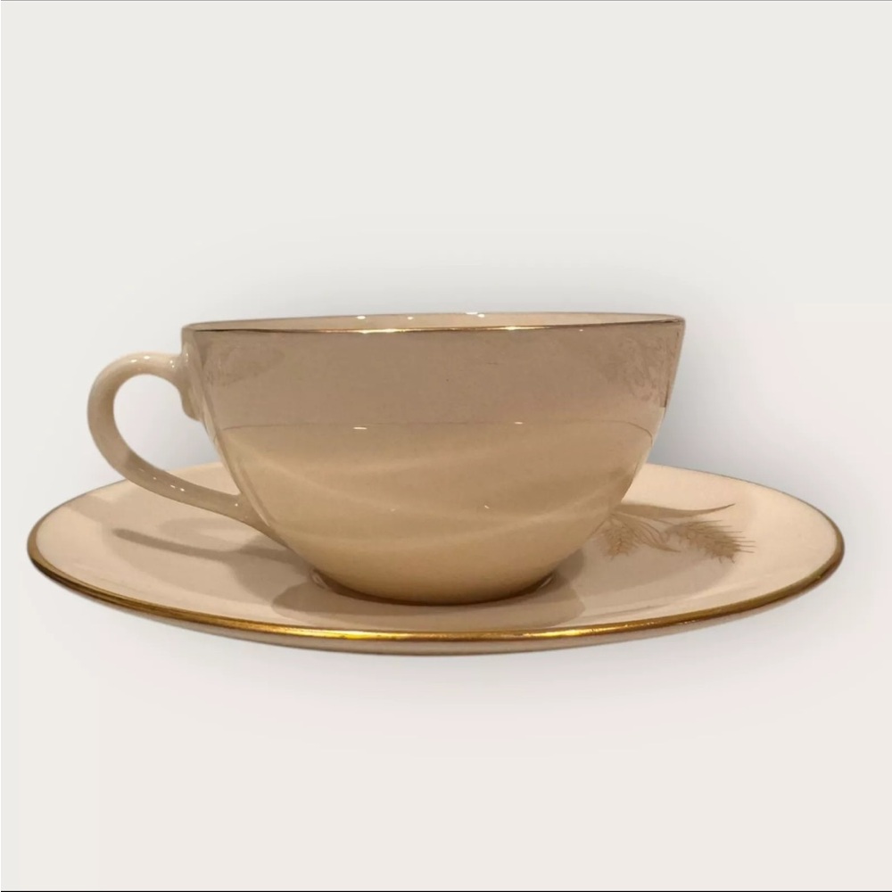 Four (4) Lenox Flat Tea Cup & Saucers Set Wheat R442 24K Gold Trim Bone China - Picture 4 of 10